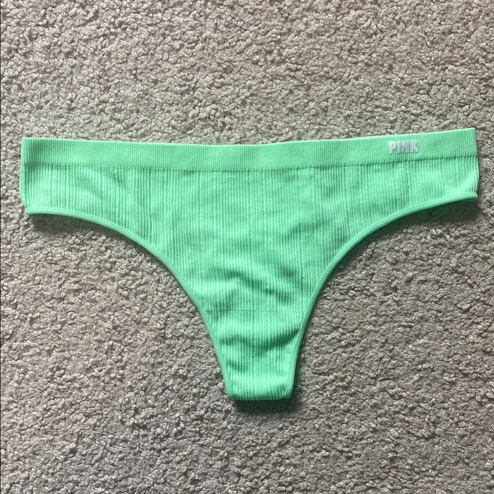 NWOT PINK Victoria's Secret Small Vibrant Neon Green Ribbed Thong Bottoms